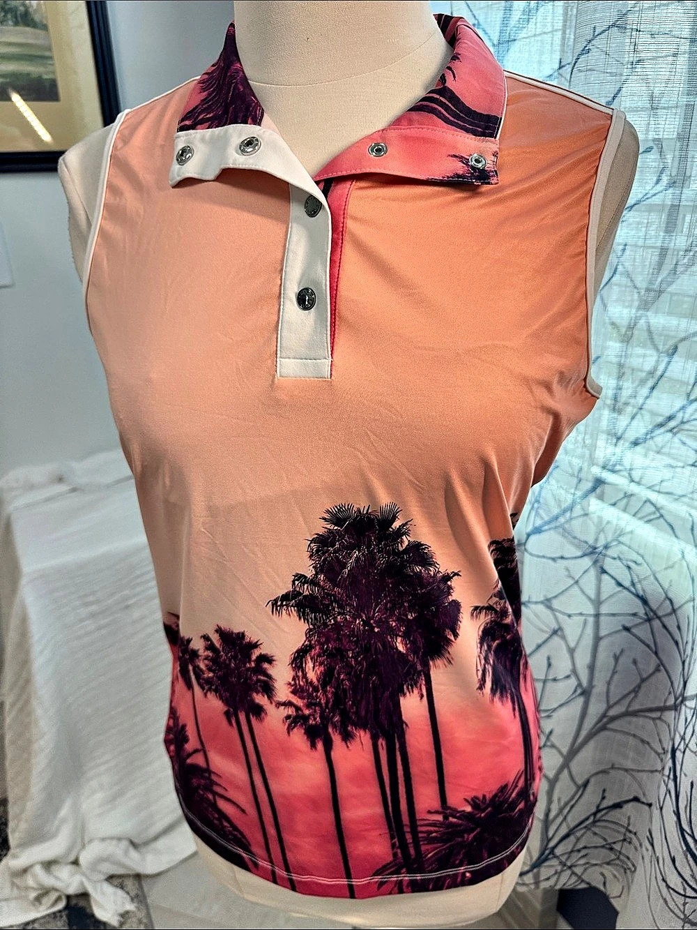Lohla Sport Palm Print Sleeveless Top Pink Orange Size Large Like New